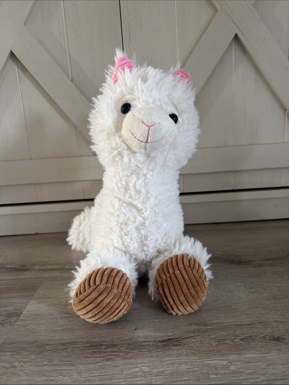 Fiesta llama plush white with tan corduroy tan feet 11in tall